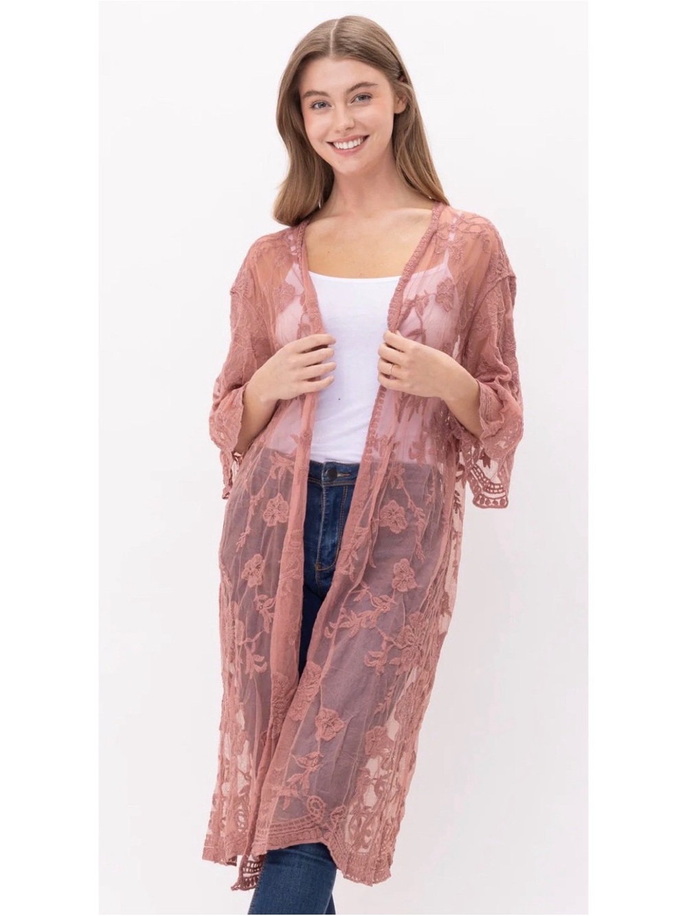 NEW | Floral Embroidered Mauve Lace Duster